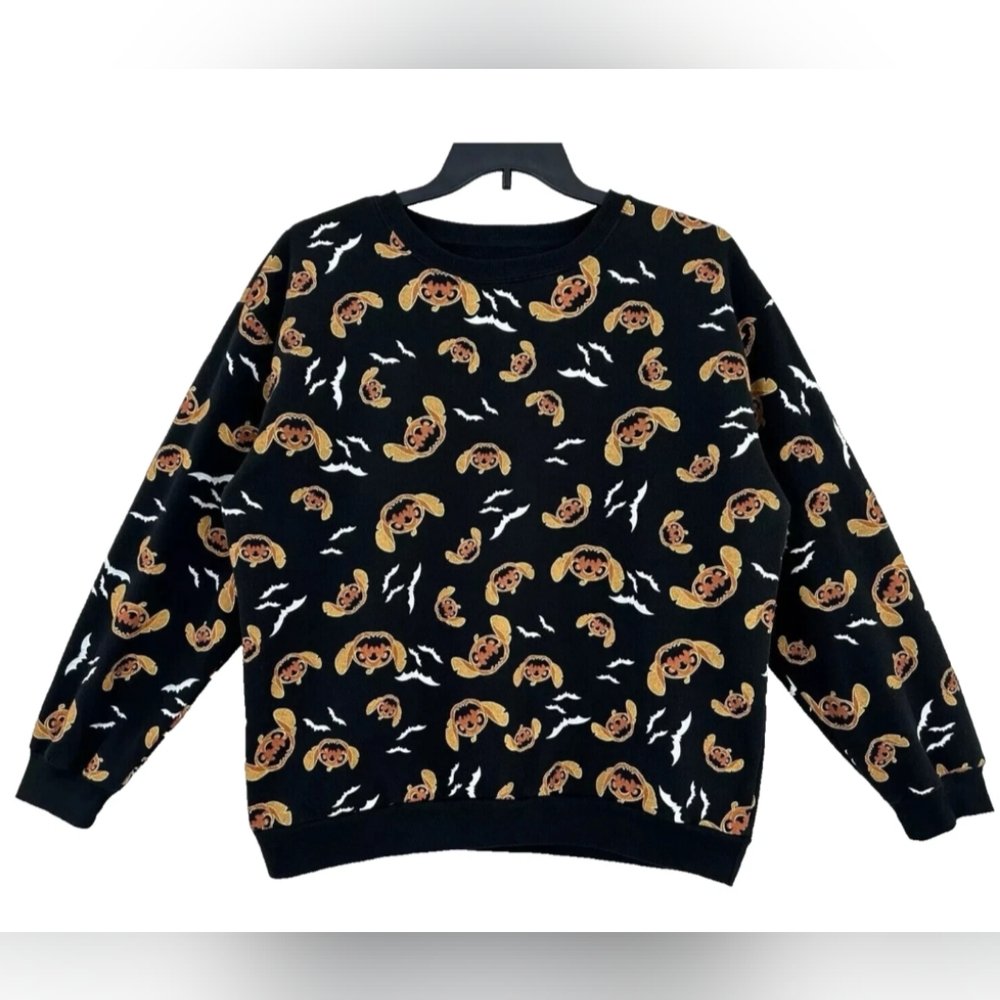Disney Stitch Black and Orange Crewneck Sweater with Ribbed Trim. Size SX